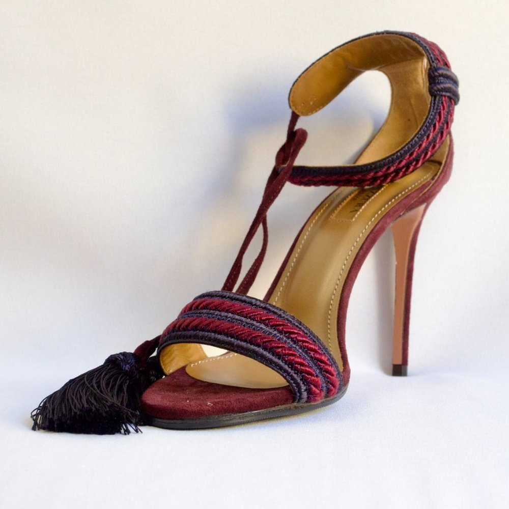 Aquazzura Shanty 110 Tassel Suede Sandals NWT Sole Protected